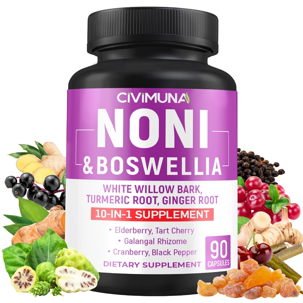 Noni Kapseln mit Boswellia, White Willow Bark, Turmeric, Ginger Root und mehr - 90 Kapseln für 3 Monate Versorgung
