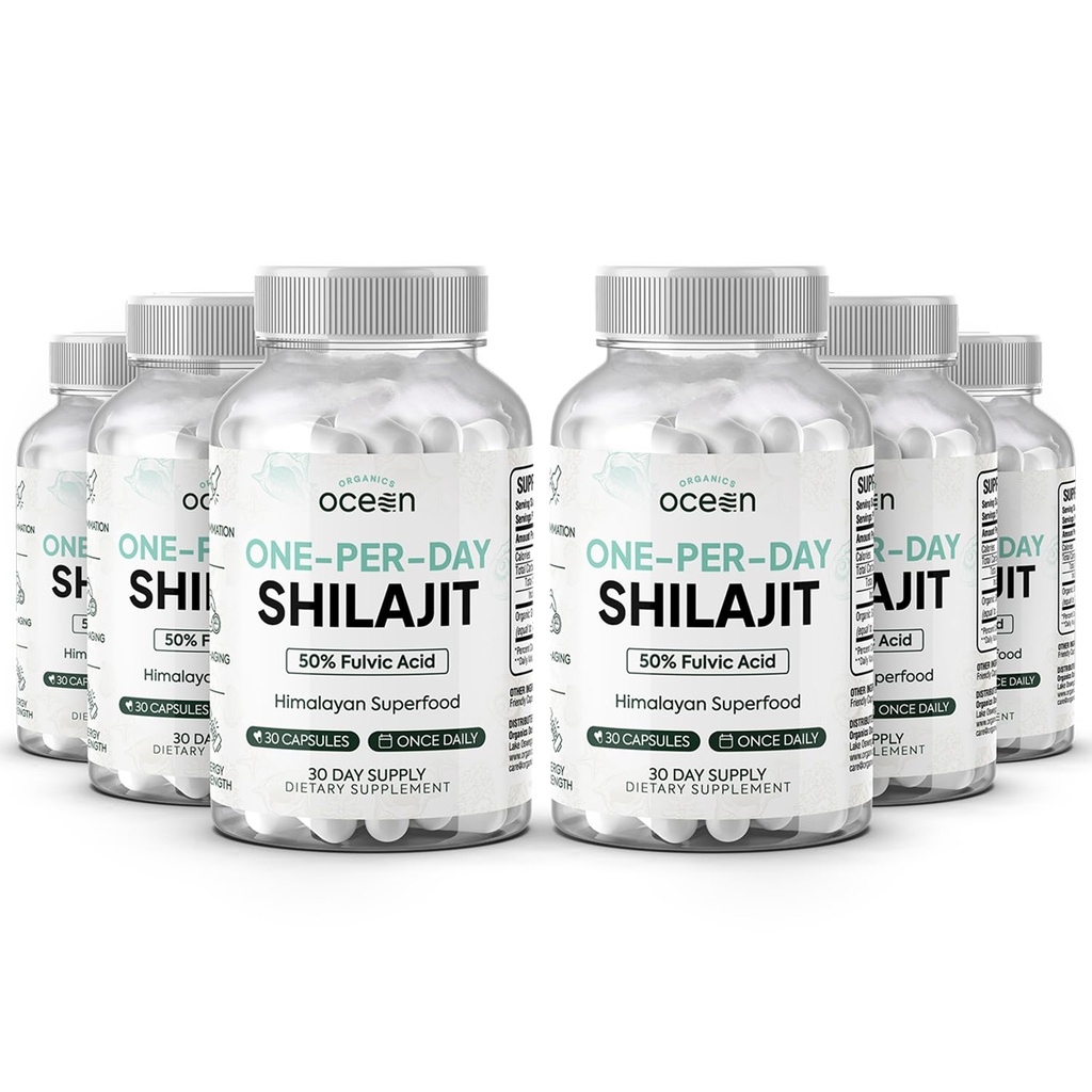 Bios Ocean One-Per-Day Shilajit für Männer und Frauen - Natürliche und potente Shilajit Ergänzung für Alter-Defying, Knochenstärke, Hormonunterstützung und mehr - 6 Flaschen Shilajit Kapseln