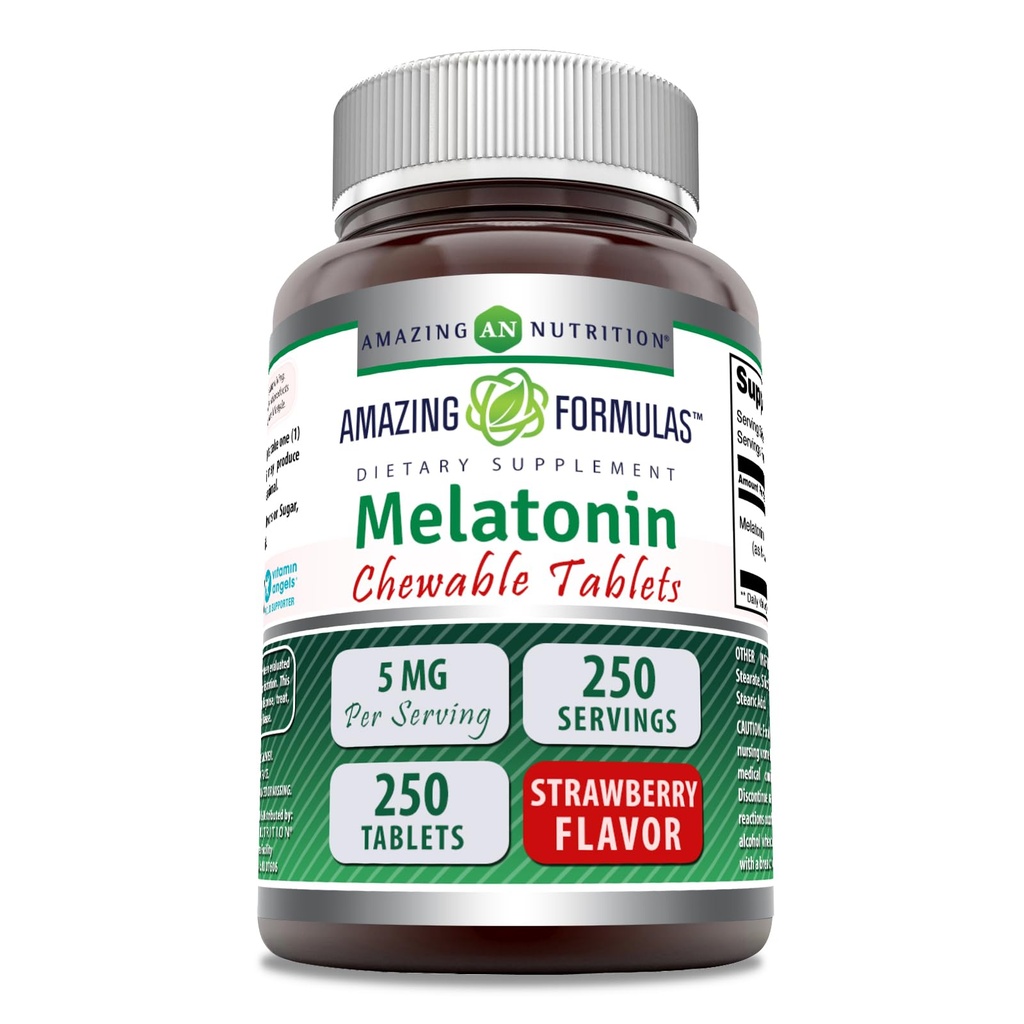 Erstaunliche Formeln Melatonin Kaubare Ergänzung | 5 Mg Per Serving | 250 Tabletten | Non-GMO | Gluten-Free | Made in USA (Strawberry)