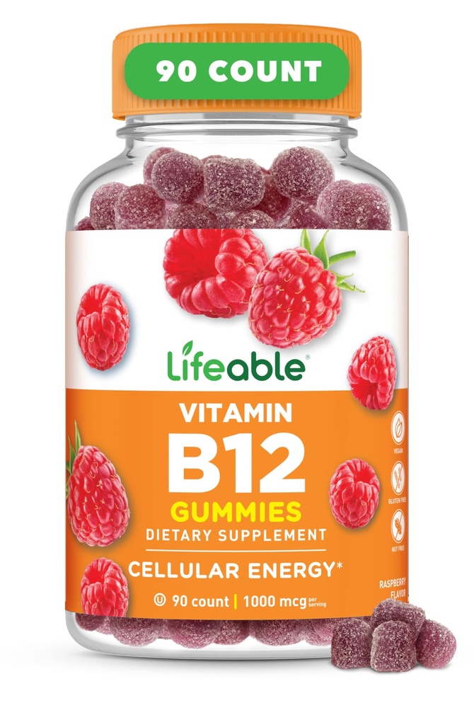 Lebensfähige Vitamin B12 Gummi für Erwachsene | 1000 mcg | Große Verkostung B12 Vitamine | Non-GMO, Vegan B12 | für Energie und Stoffwechsel Unterstützung | 90 Gummie