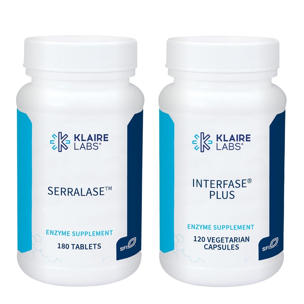 Klaire Labs Interfase Plus (120 Kapseln) + Serralase (180 Tabletten) - Multi-Enzymes, Serratia Peptidase & Bromelain 'Digestive Enzymes - Gastrointestinal System, Gut Flora, Biofilm & Detox