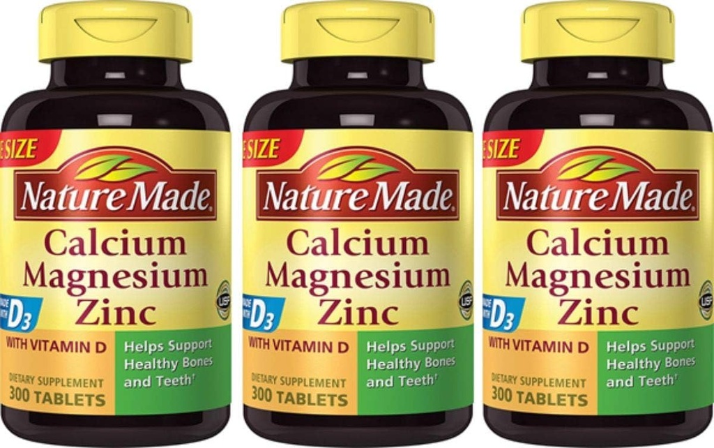 Nature Made Calcium, Magnesium & Zinc w. Vitamin D Tablets Value Size 300 Ct (3 Pack of 300)（Packaging may vary）