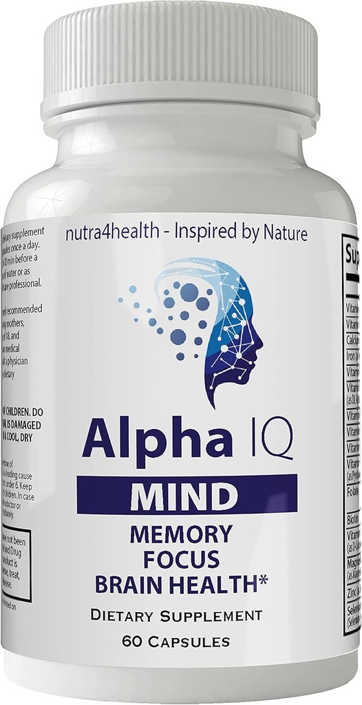 Alpha IQ Mind Brain Focus Memory Health Pro Mind Complex Mind Tech Nootropic Original by Nutra4health Mindtech Brain Booster Supplement 60 Capsules