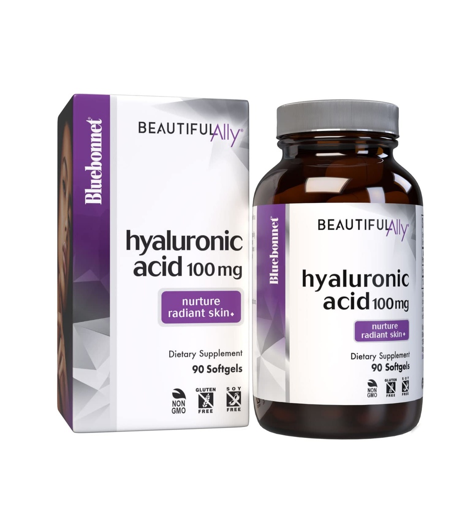 Bluebonnet Nutrition Schöne Ally Hyaluronsäure 100mg, Nurture Radiant Skin*, Non-GMO, Glutenfrei, Sojafrei, 90 Softgels, 90 Servierungen