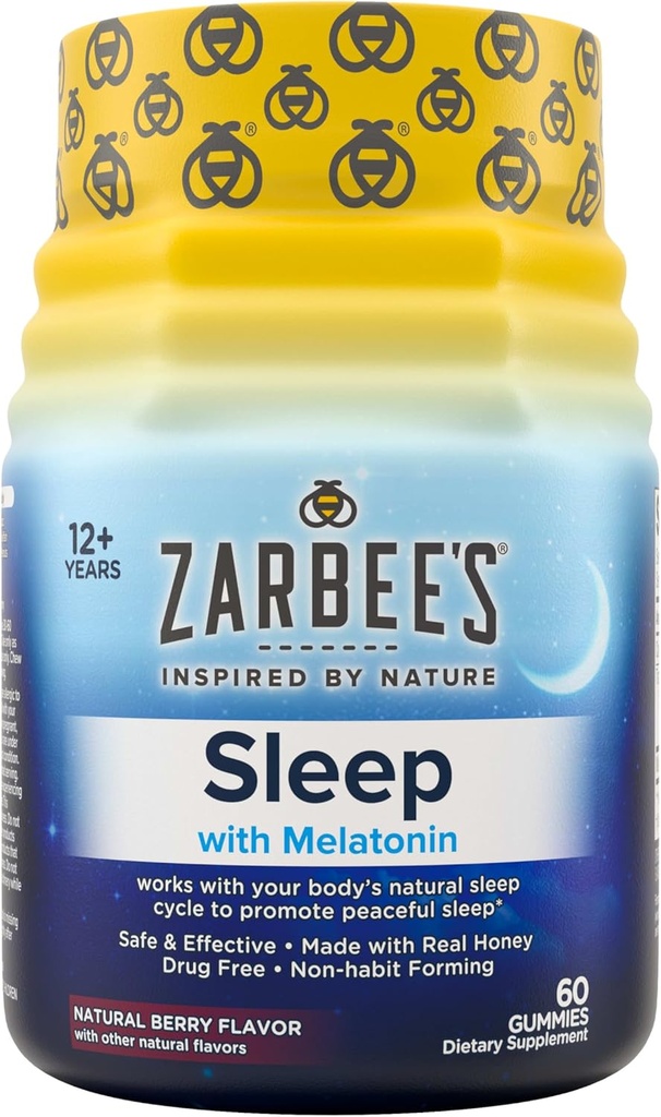 Zarbee's Melatonin Gummies 3mg Sleep Supplement to Promote Peaceful Sleep, Natural Mixed Fruit Flavor, Adults Gummy Age 12 Up, 60 Count