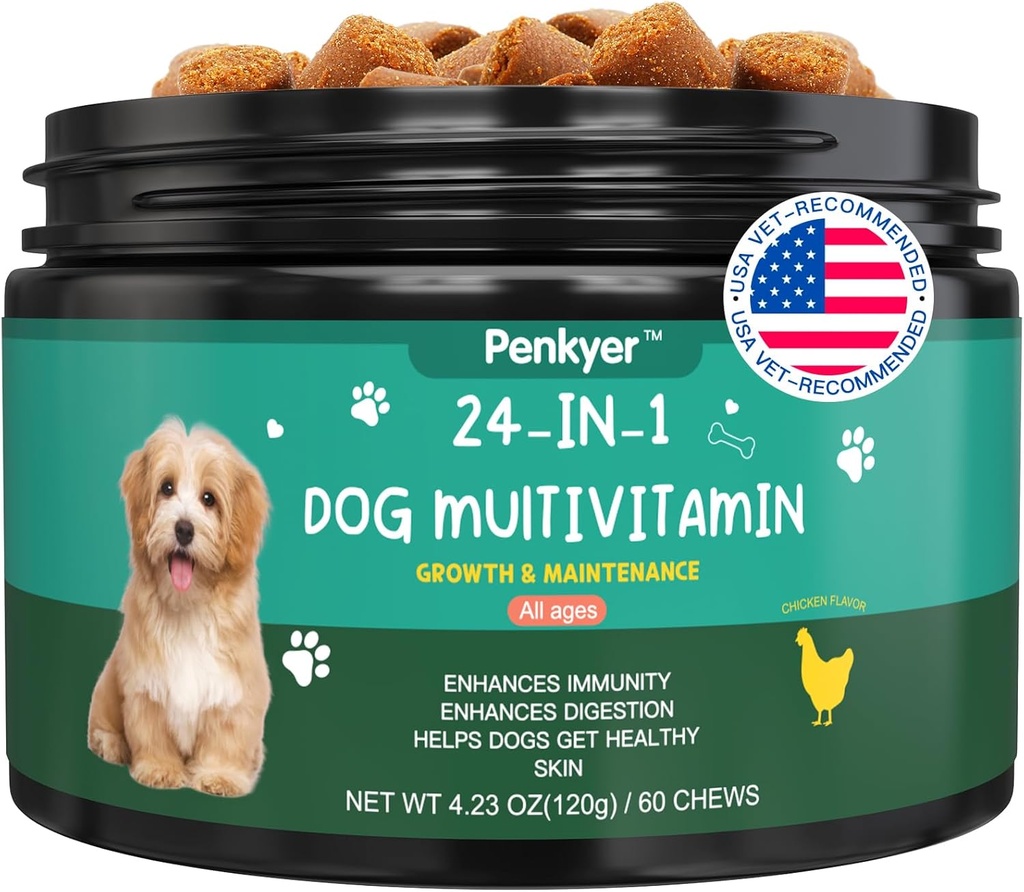 Dog Multivitamin Kaubare Vitamine für Hunde mit Glucosamin Chondroitin Multivitamins Chews Welpen Hautmantel Herz Gesundheit Pet Hip & Joint Support Ergänzungen für Hunde Immunität Mobilität Energie