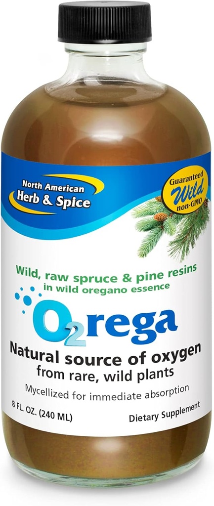 NORTH AMERICAN HERB & SPICE O2rega - 8 Unzen - Natürliche Quelle von Sauerstoff - Unterstützt Energieniveaus - P73 Oregano, Spruce & Pine - Mycellized for Maximum Absorption - Non-GMO - 16 Servierungen