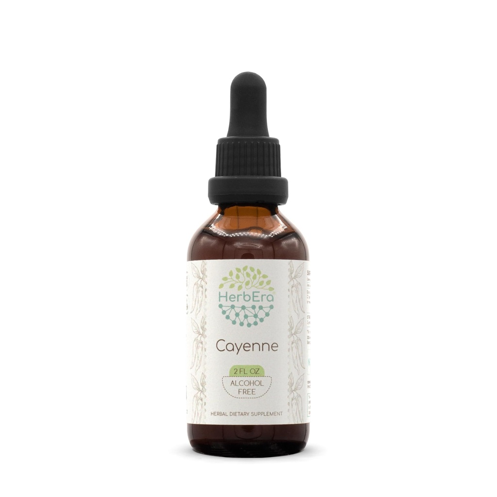 HerbEra Cayenne B60 Teinture d'extrait d'herbe sans alcool, gouttes liquides concentrées Cayenne naturelle (Capsicum annuum) 2 fl oz