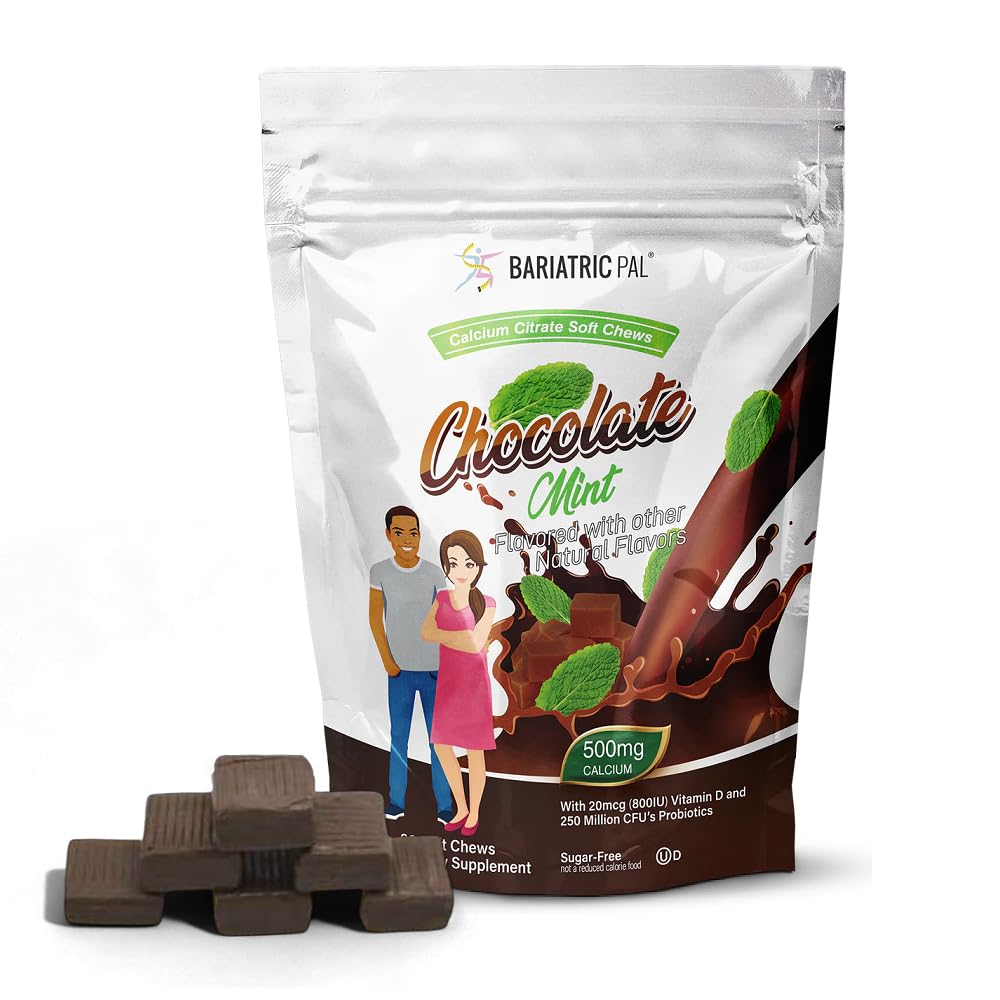 BariatricPal Sugar-Free Calcium Citrate Soft Chews | 500mg mit Vitamin D & Probiotics | Chocolate Mint | 90 Count (1 Monat Versorgung)