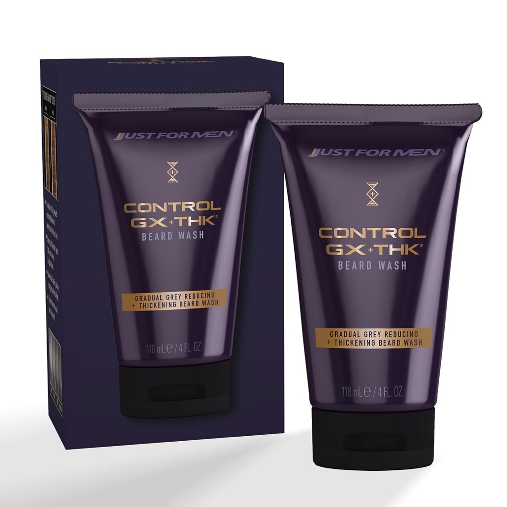 Just for Men Control GX + THK Thickening Beard Wash with Grey Reduction, Alpha Keratin Helps Beard Growth, Thickens Hair Up to 20%, Works with Every Hair Texture, 4 oz