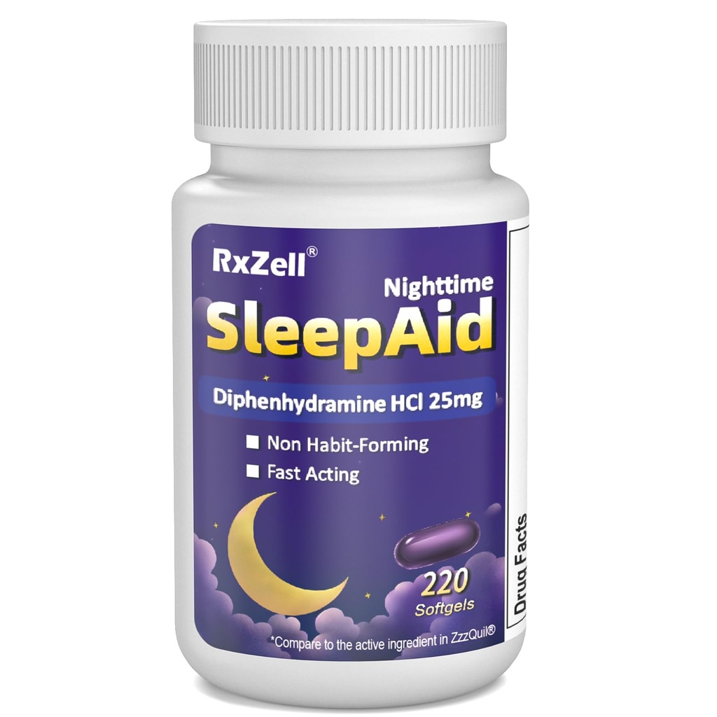 Schlafhilfe, Diphenhydramin HCl 25mg, 220 Softgels - Fall Asleep Faster, tiefere restliche Schlaf, Nicht Habit-Forming