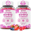 NEVISS 2Pack Vitamine végétale D3 + Vitamine B12 Gummies, haute puissance D3 5000IU et 1000 mcg Méthylé B12, Vitamine D3 et B12 pour les adultes, soutien de la santé osseuse, Immune et supplément énergétique, 120 Compte