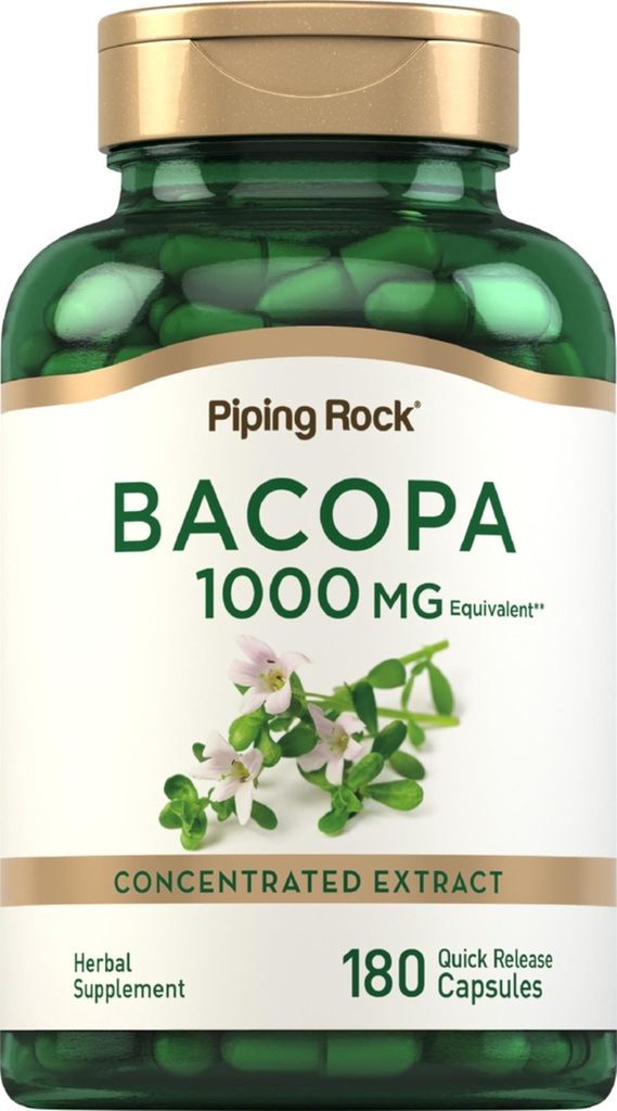 Piping Rock Bacopa Monnieri Ergänzung 1000mg | 180 Kapseln | Kräuterextrakt |Non-GMO & Gluten Kostenlos