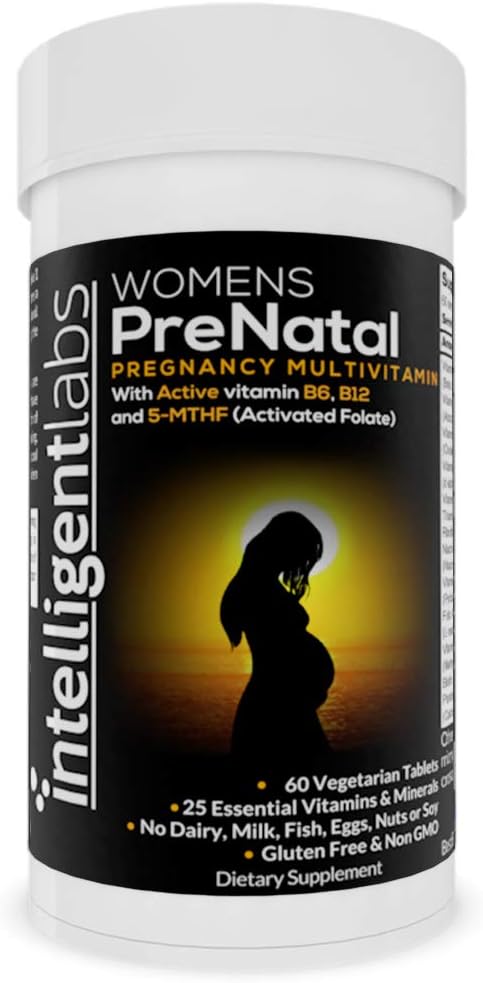 Multivitamine prénatale de laboratoire intelligent, 25 vitamines et minéraux essentiels pour la grossesse, avec folate activé 5-MTHF, actif B12 et B6, facile à prendre, 2 mois d'approvisionnement