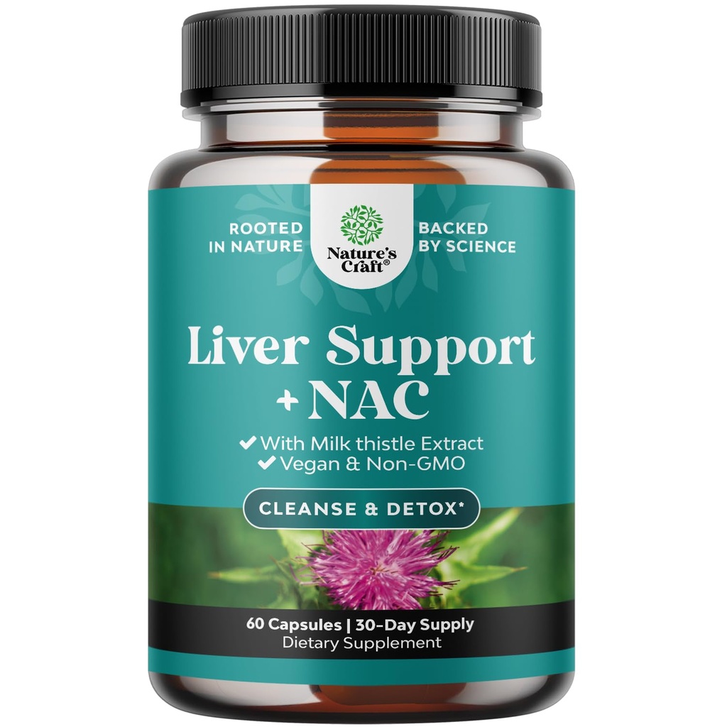 Liver Support NAC Ergänzung mit Milchdistel für Leberreiniger Detox & Repair - N Acetyl Cystein Ergänzung für Leberreiniger mit Kurkuma, Choline, Dandelion & L-Glutathione - 60 Zähler
