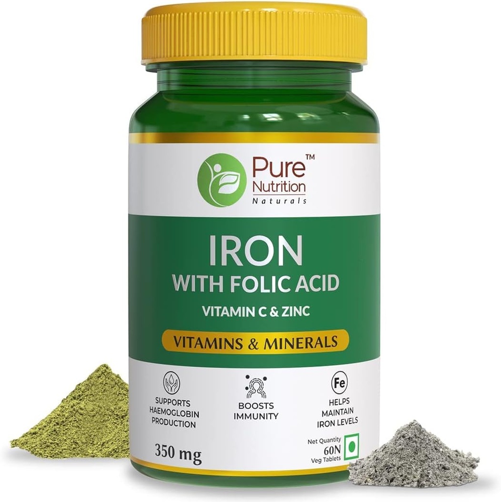 Generic Iron Folic Acid Supplement - 60 Veg Tablets with Zinc, Vitamin C & Vitamin B12 for Men & Women | Supports Haemoglobin Production, Boosts Immunity & Maintains Iron Level