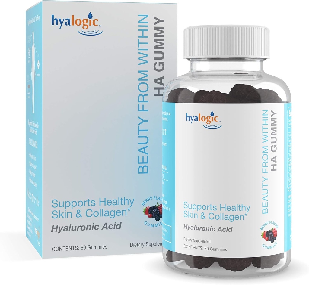 Beauté Hyalogic de l'intérieur Gommies d'acide hyaluronique – Idéal pour le soin de la peau et la croissance des cheveux - Vitamines Gommy aromatisées au Berry – Vegan & sans gluten (60 Gommies)