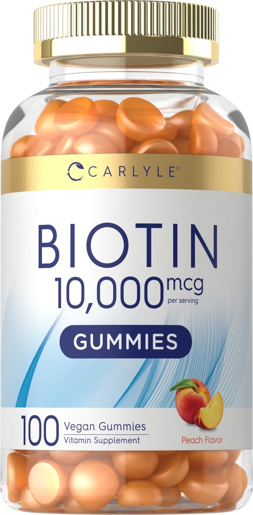Carlyle Biotin 10000mcg Gummies.com 100 Comte.com Supplément de parfum de pêche.