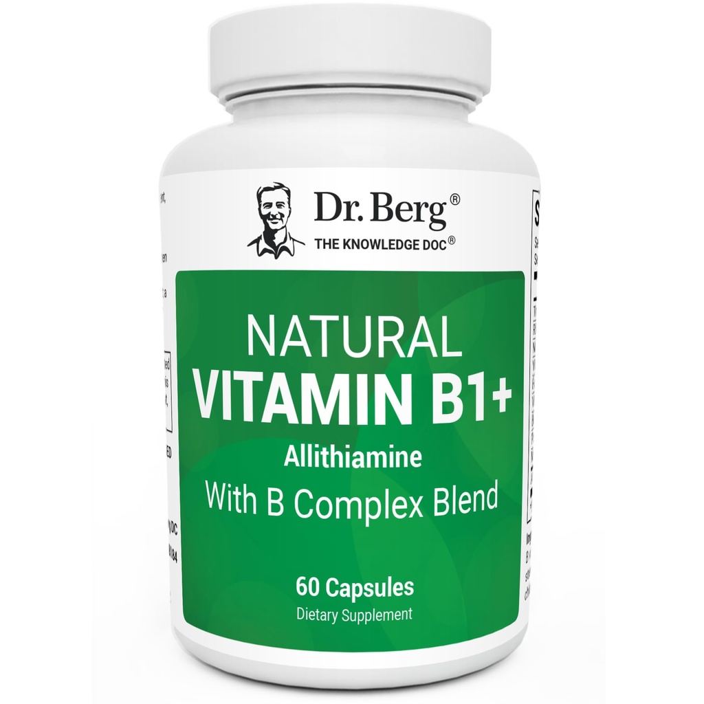 Complexe Dr Berg Vitamine naturelle B1 B6 B12 - supplément de vitamine B1 à l'allithiamine avec 8 Complexe Vitamine B essentielle pour les hommes et les femmes incluant Thiamin, Niacine, Folate, Magnésium et plus - 60 Capsules