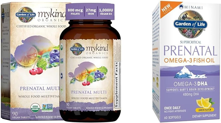 Garten des Lebens Frauen Prenatal Multivitamin mit Vitamin D3, B6, B12, C & Iron & Prenatal DHA Omega 3 Fischöl - Minami Natural Prenatal, 60 Softgels