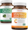 Super Greens & Vitamin C (1-Month Supply) Greens & C Synergy Bundle of Organic Super Greens Powder - Complete Superfood (60 Capsules) & & Vitamin C Immune Support (60 Vegetarian Caps)(Non-GMO)