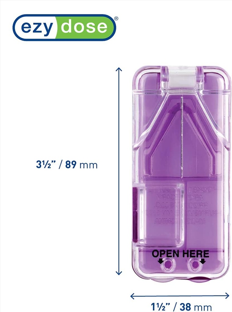 Ezy Dose Pill Cutter and Splitter with Dispenser, Cuts Pills, Vitamins, Tablets, Stainless Steel Blade, Travel Sized, Colors May Vary (Pack of 2)