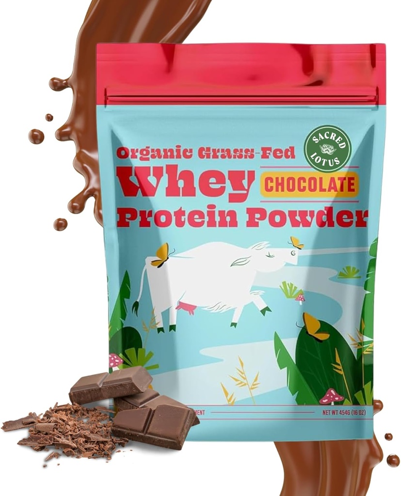 SunLife Bios Poudre de protéines de lactosérum au chocolat 100% de protéines biologiques pour les hommes et les femmes, naturellement sucré avec du cacao, du crème de noix de coco et du Stevia (16 Oz) 15 portions