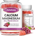 Calcium-Gummien, Calcium-Magnes-Zinc mit Vitamin D3 & K2, Calcium-Magnes-Ergänzung für B0nes-Muskeln, Grape Flavor - 120 Count