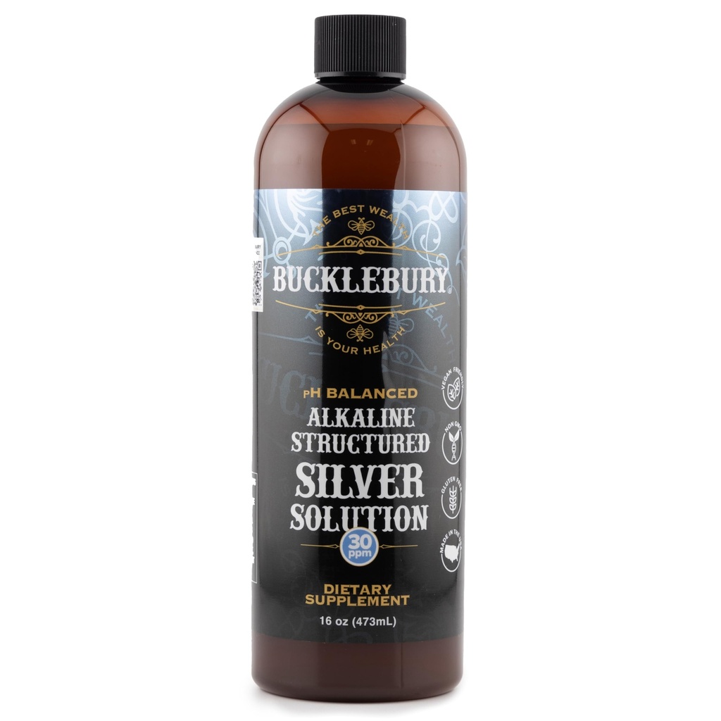 Bucklebury Silver Solution Liquide 30ppm - pH équilibré Alcaline naturelle structurée Colloïdal Argent liquide pour l'immuno support et santé globale - gouttes colloïdales sans gluten pour adultes et animaux de compagnie - 16Oz