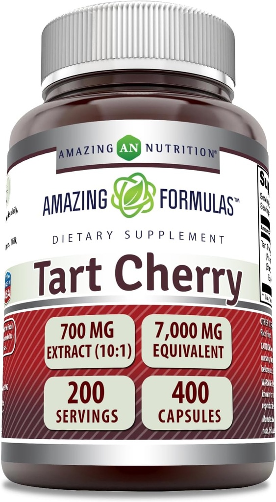 Formules étonnantes Extrait de cerise de tart 700 Mg (10:1) par supplément de capsules de service (en équivalent à 7000 Mg) Non-GMO (sans gluten) Fabriqué aux États-Unis (400 Count, 1 Pack)