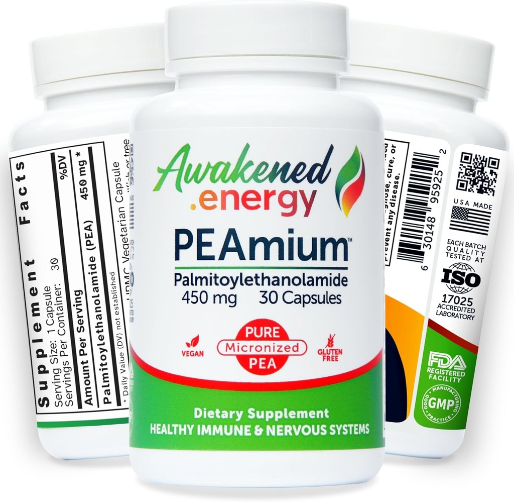 Palmitoylethanolamid 450mg Comfort Mobility Nerves Cognitive & Immune Support - Micronized High Absorption - All Natural Pea - USA Made - Keine Additive oder Hilfsstoffe - 30 Vegan Capsules Supplement