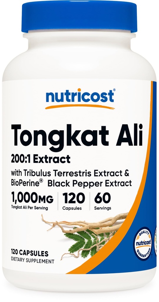 Nutricost Tongkat Ali 1000mg 120 Capsules - avec Tribulus Terrestris et BioPerine, Caps végétariens, Non-OGM, Sans gluten, Extrait de Potent
