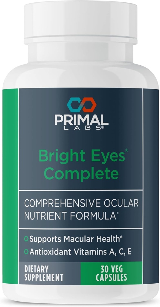 Primal Health Bright Eyes Complete - Ocular & Macular Health - Clear Vision - Lutein & Zeaxanthin Formula - Healthy Eyesight - Relieves Eye Strain from Blue Light - Nahrungsergänzung - 30 Kapseln