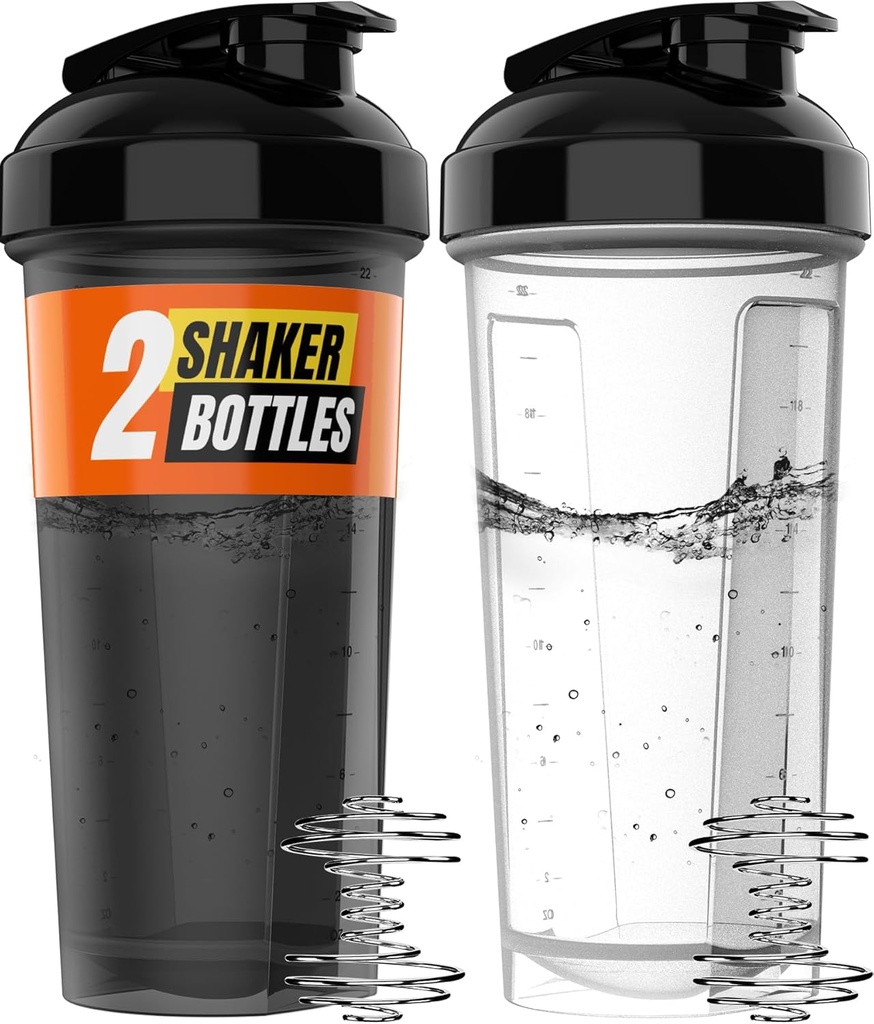 WrexX 2 Pack Protein Shaker Bottle - bis zu 28oz, 2x Shaker Ball, Portable Pre Workout Whey Protein Shaker Cups für Protein Shakes, Leak Proof Shaker Bottles für Protein Mixes