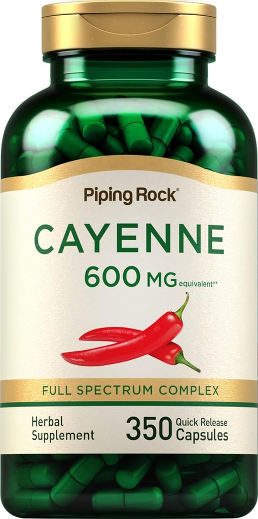 Piping Rock Cayenne Pfeffer Kapseln | 600mg | 350 Count | Konzentrate Extrakt Ergänzung | Non-GMO, Glutenfrei