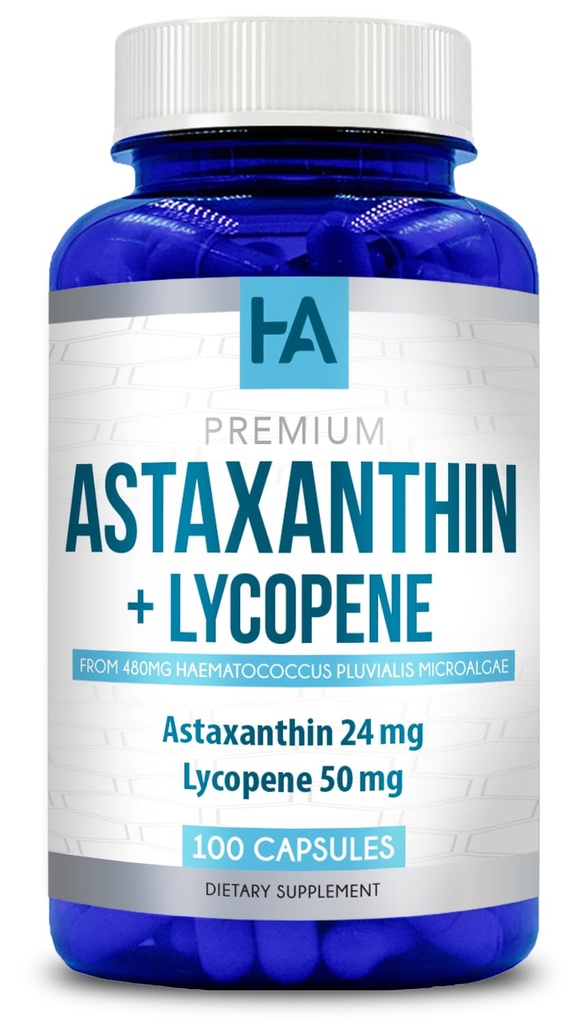 Astaxanthine et supplément de lycopène Lycopène 50mg Plus Astaxanthine Supplément de caroténoïdes 24mg pour le tannage de soins de la peau Vision et soutien de la santé cardiaque