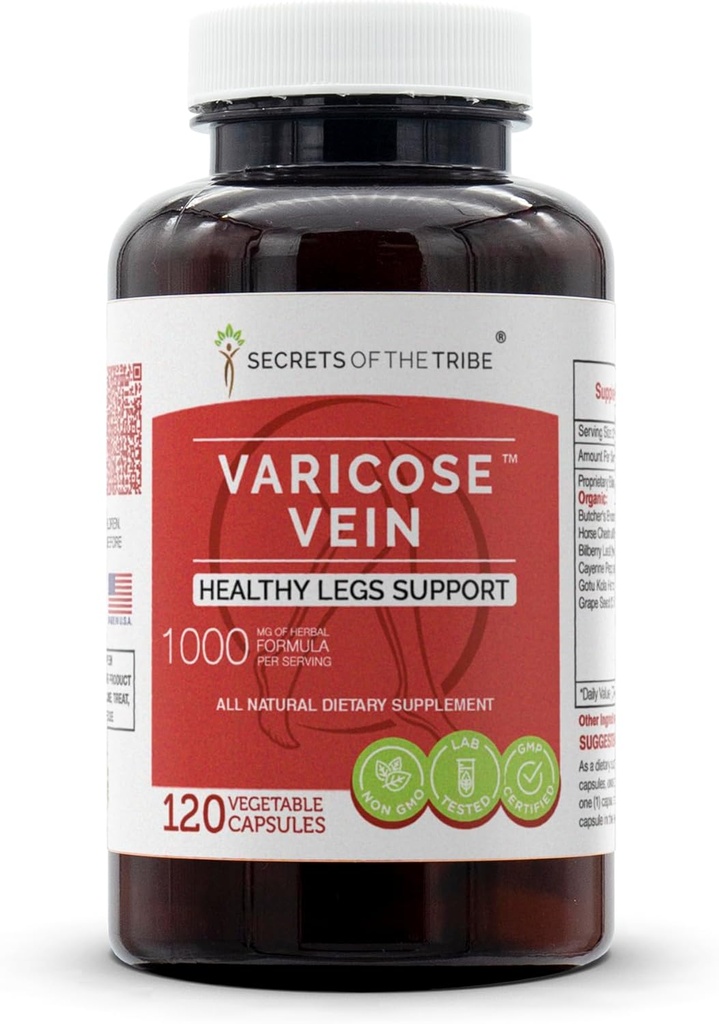 Secrets of the Tribe - Varicose Vein, Gesunde Beine Unterstützung, Kräuterergänzung Blend (120 Kapseln)
