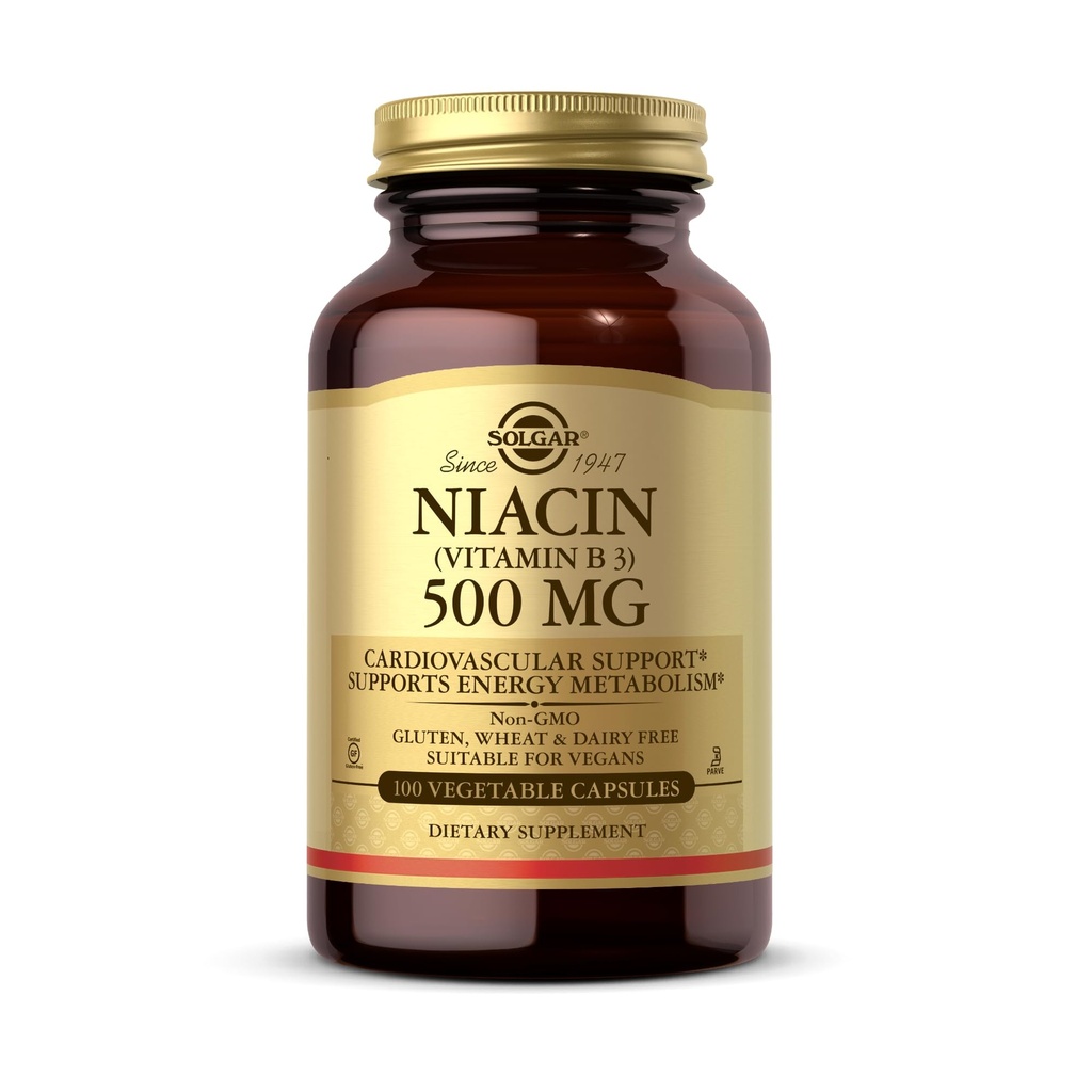 Solgar Niacin (Vitamin B3) 500 mg, 100 Gemüsekapseln - Energiemetabolismus - Non-GMO, Vegan, Glutenfrei, Dairy Free, Kosher - 100 Portionen