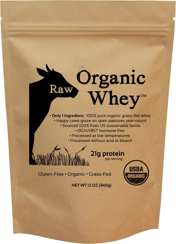 Raw Organic Whey Protein Powder, Gras Fed, Unflavored – 1 Ingredient, Keine Additive oder Füllstoffe, Ungesättigt, Made in USA, 12 oz