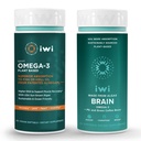 iwi Omega-3 Sport & Cerveau Omega-3 Bundle, 30 portions, Algae Omega 3 à base végétale végétalienne avec EPA + DHA, Krill & Fish Oil Alternative, Aucun arrière-goût de poisson