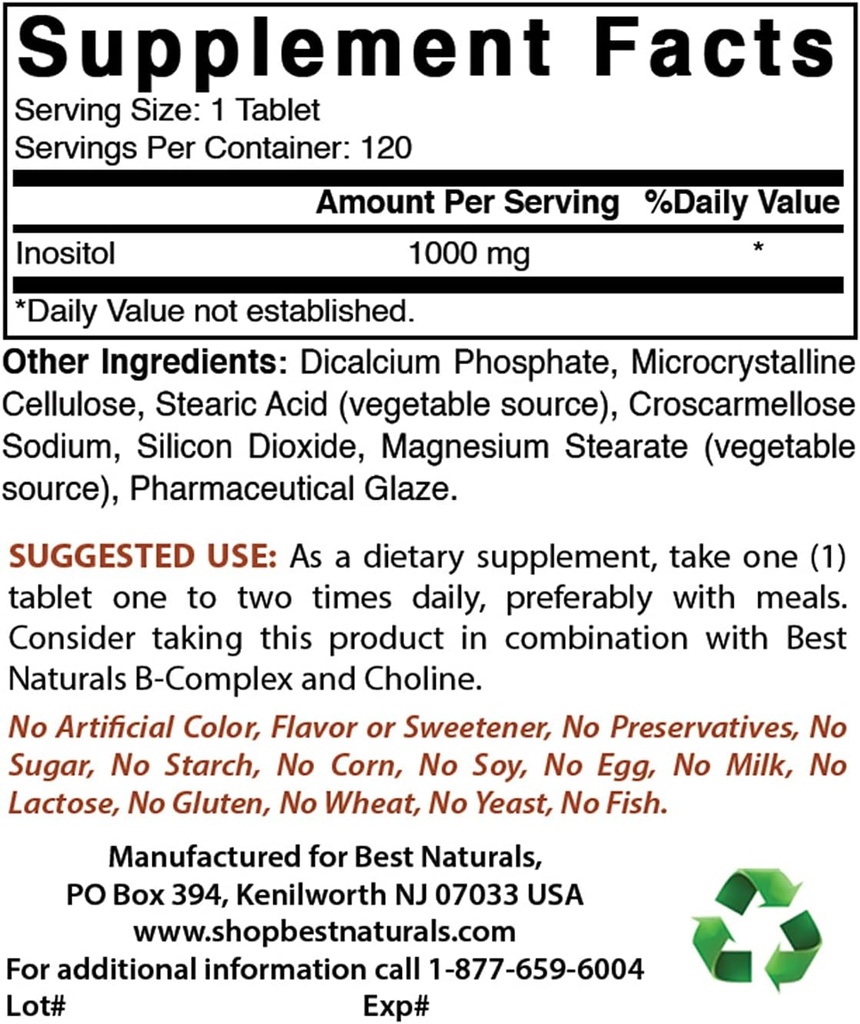 Best Naturals Inositol 1000mg & L-Theanin 200mg