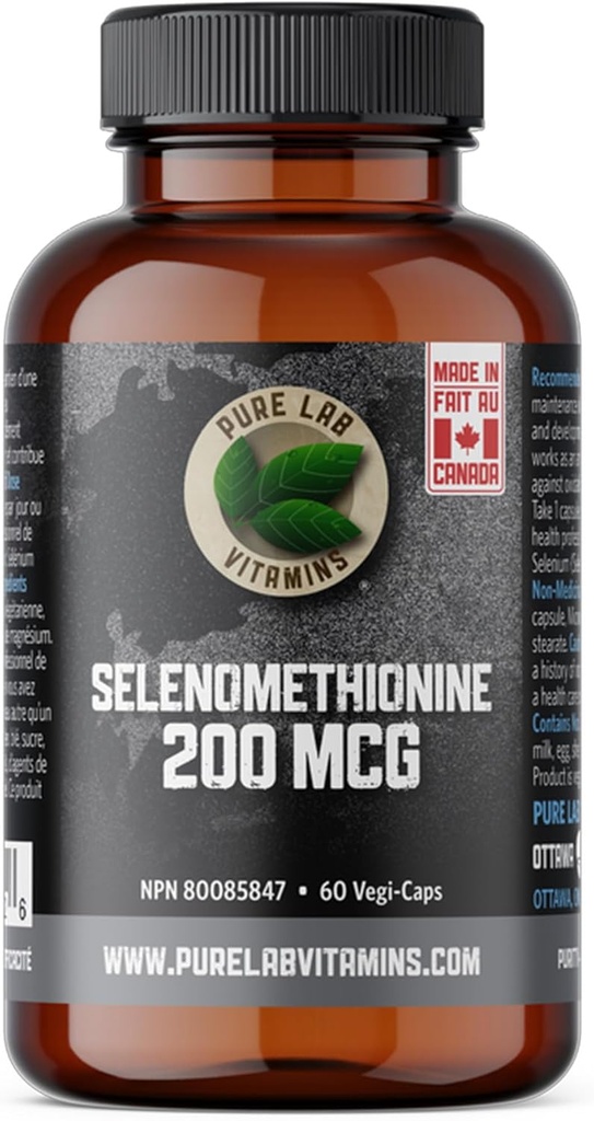 Selenium 200mcg Supplement - Selenomethionin - 60 v-caps von Pure Lab Vitamins - Glutenfrei Made in Canada.