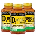 MASON NATURAL Vitamin D3 25 mcg (1000 IU), Knochen- und Immununterstützung, aus Fish Liver Oil, 60 Softgels (Pack mit 3)