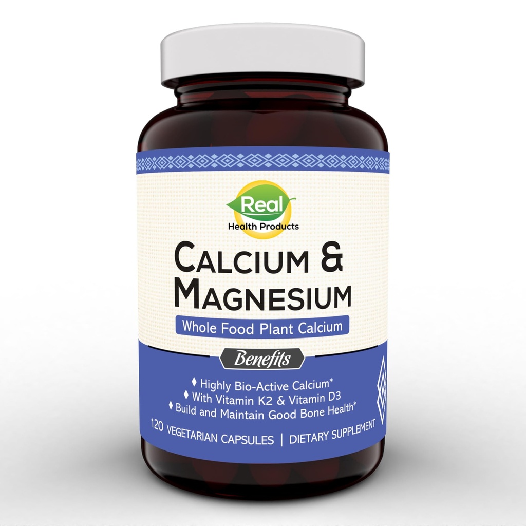 Pflanzen Kalzium & Magnesium Supplement mit Boron, Vitamin D3 & K2 MK-7 - Optimale Calcium-Magnesium Ratio für Knochenstärke und Gesundheit, Vegan, Non-GMO, Allergen-Free, 120 Kapseln