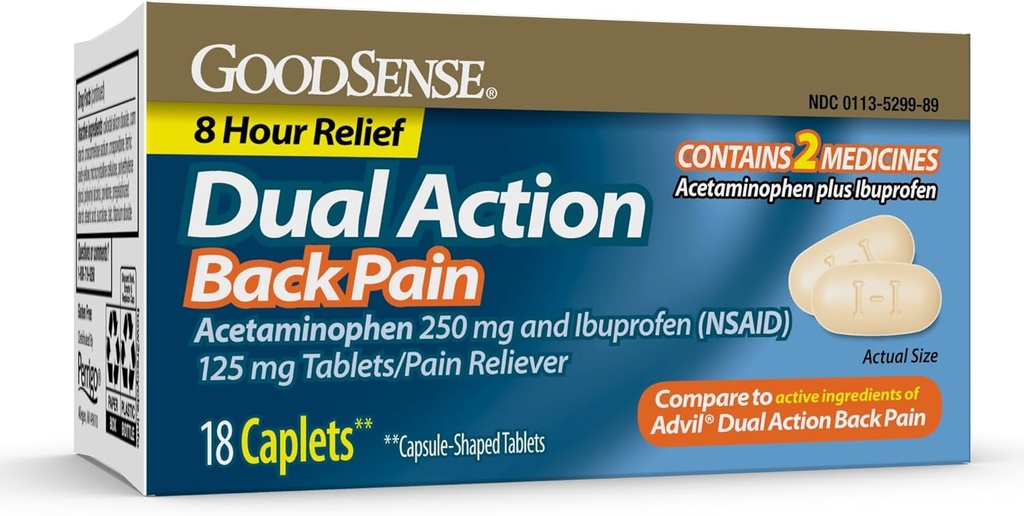 GoodSense Dual Action Acetaminophen und Ibuprofen (NSAID) Tabletten, 250 mg/125 mg, Rückenschmerzen, 18 Count