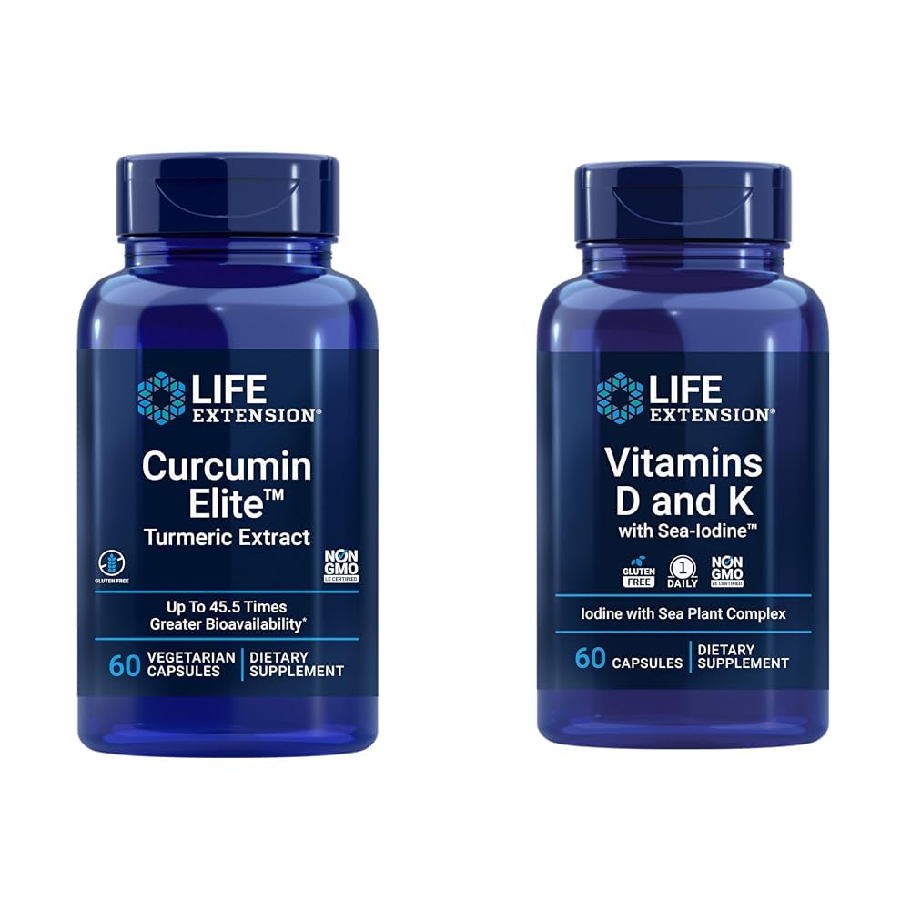 Life Extension Curcumin Elite Turmeric Extract, fördert eine gesunde entzündliche Antwort & Vitamine D und K mit Sea-Iodine, Vitamin D3, Vitamin K1 und K2