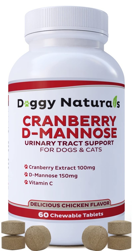 Cranberry D-Mannose für Hunde und Katzen Urinary Tract Infection Support Prävention und Eliminiert UTI, Blasen Infektion Nierenunterstützung, Antioxidans (Single Strength Tablet, 60 Count)