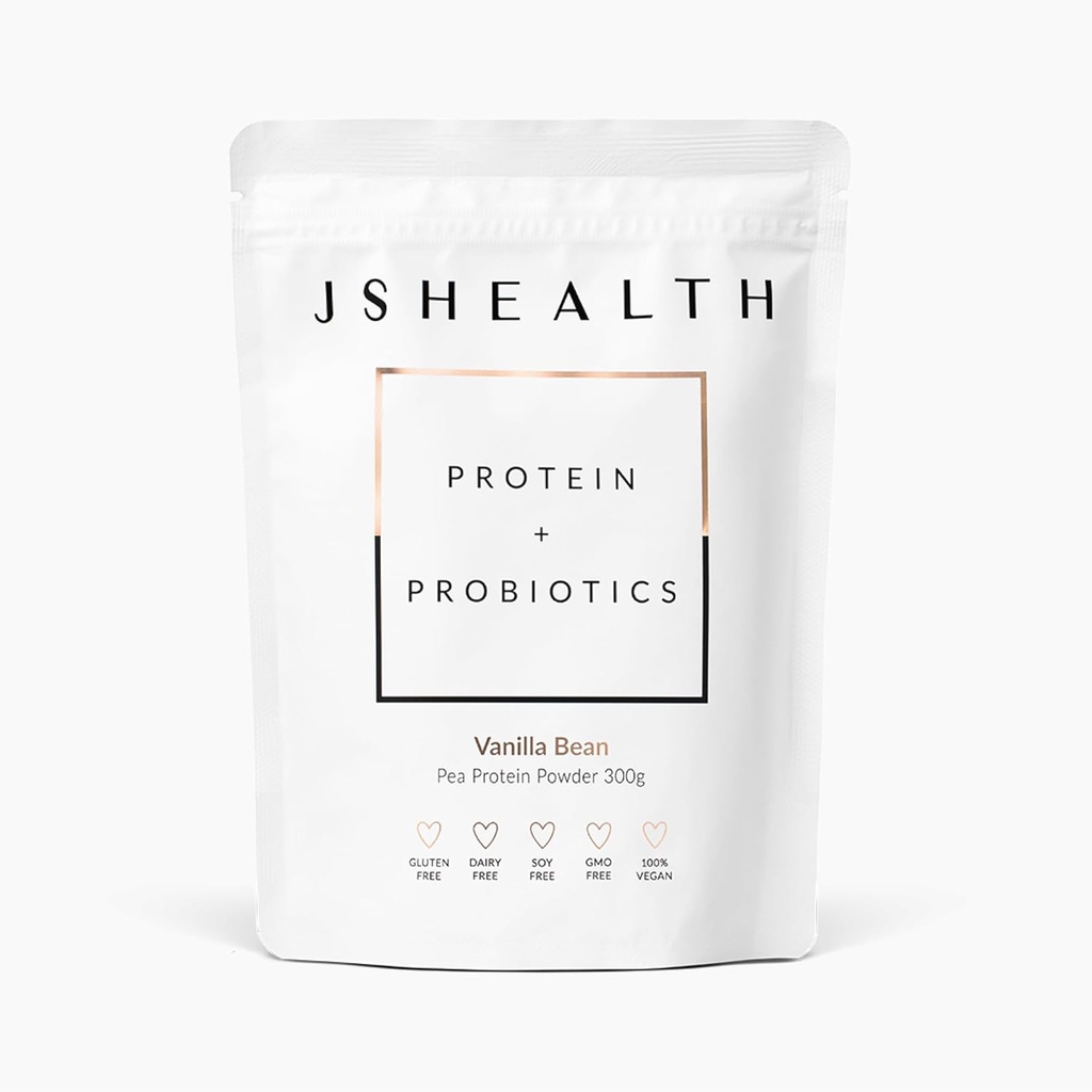 JSHealth Poudre de protéines de pois végétaliens avec probiotiques - Vanilla Bean Flavor - Sans gluten, sans OGM, mélange de protéines à base végétale, 300g