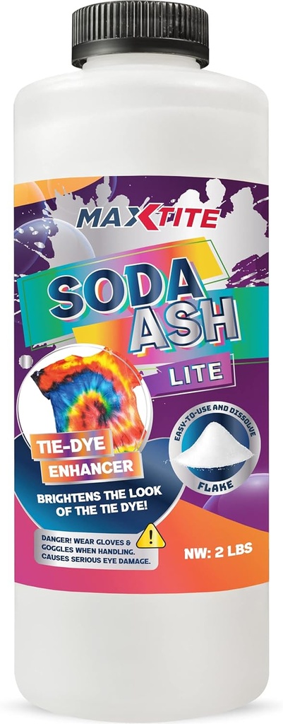 MAXTITE Soda Ash Lite (2 lbs) - 100% reines Natriumcarbonat - Waschen Soda, Tie Die, pH-Erhöhunger und mehr - HDPE Container w/Reseable Child Resistant Cap