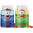 Bundle of Kids Magnesium Gummis - Ergänzung für Nerve Gesundheit, Muskeln & Gesunde Herzunterstützung, und Pflanzenbasierte Kinder Multivitamin Gummis - Multivitamin für Immununterstützung mit Vitaminen A C D3 E B
